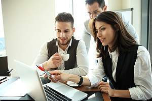 CPA reviewing work with clients