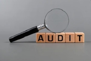 audit written on wooden boxes with zoom lens