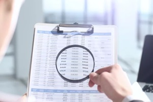 document verification, magnifying glass, important report