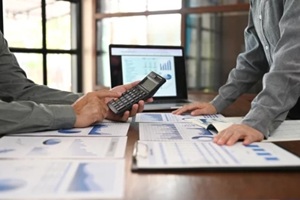 finance adviser analyze financial statement to view performance company for investment planning and evaluate value business