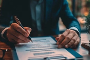 businessman sign terms of use concept reading terms and conditions of website or service before clicking button agree