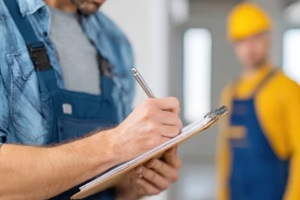close-up of man signing document for smart TV installation